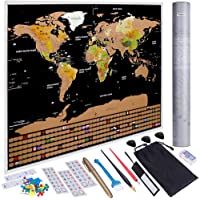 Los mejores  - Anpro Mapa del Mundo Raspado en Oro Negro con Bandera-Mapa Mundi Rascar Grande para Pared con 46 Piezas de Accesorios
